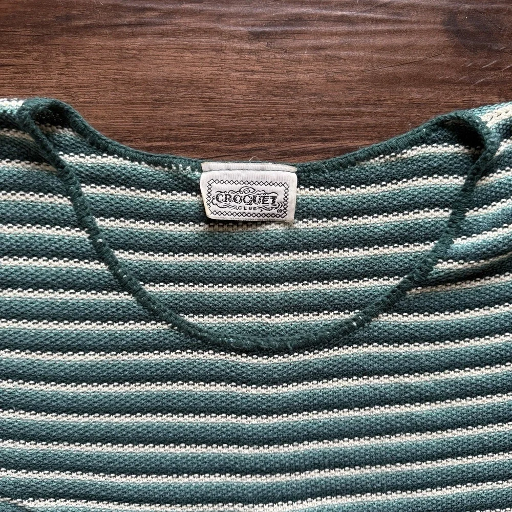 Vintage 90s Retro Croquet Club Size S/M Multi-Stripe Knit Tee Coastal Top - Picture 4 of 5